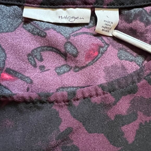 Halogen Women’s Sleeveless Ribbon Trim Woven Plum Pattern Printed Top | Size L - Picture 2 of 8